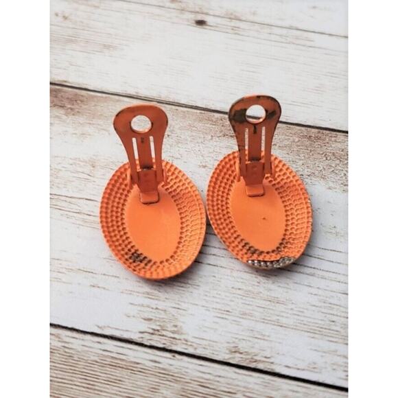 Vintage Clip On Earrings Orange Metal Oval Just Over 1 & 1/8" - Picture 4 of 4